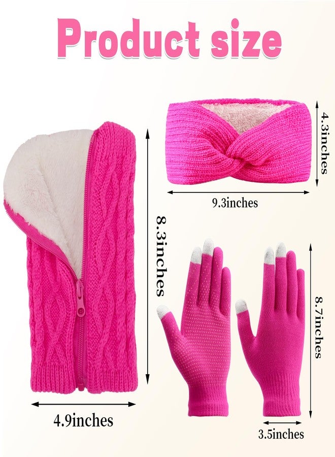 Regilt 2 Sets Figure Skating Leg Warmers Gloves Headband Set Zipper Fleece Lined Leg Warmers Socks for Ice Skating (Gray&Hot Pink-Long) - Image 2